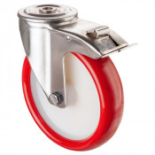 Roulette Inox Polyuréthane rouge 95 +/-3 Shore Ø200mm 380kg - Avec blocage direc