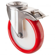 Roulette Inox Polyuréthane rouge 95 +/-3 Shore Ø200mm 380kg - Avec blocage direc