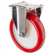 Roulette Inox Polyuréthane rouge 95 +/-3 Shore Ø200mm 380kg - Fixe