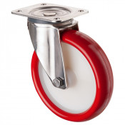 Roulette Inox Polyuréthane rouge 95 +/-3 Shore Ø200mm 380kg - Pivotante