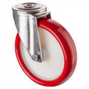 Roulette Inox Polyuréthane rouge 95 +/-3 Shore Ø200mm 380kg - Pivotante