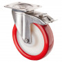 Roulette Inox Polyuréthane rouge 95 +/-3 Shore Ø200mm 400kg - Avec blocage direc
