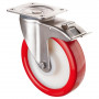 Roulette Inox Polyuréthane rouge 95 +/-3 Shore Ø200mm 400kg - Avec blocage direc