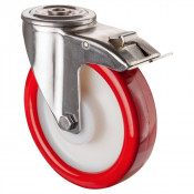 Roulette Inox Polyuréthane rouge 95 +/-3 Shore Ø200mm 400kg - Avec blocage direc