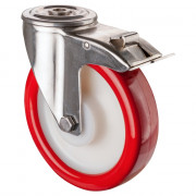 Roulette Inox Polyuréthane rouge 95 +/-3 Shore Ø200mm 400kg - Avec blocage direc