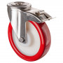 Roulette Inox Polyuréthane rouge 95 +/-3 Shore Ø200mm 400kg - Avec blocage direc