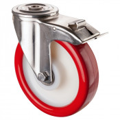 Roulette Inox Polyuréthane rouge 95 +/-3 Shore Ø200mm 400kg - Avec blocage direc
