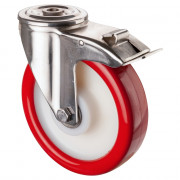 Roulette Inox Polyuréthane rouge 95 +/-3 Shore Ø200mm 400kg - Avec blocage direc