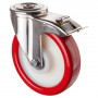 Roulette Inox Polyuréthane rouge 95 +/-3 Shore Ø200mm 400kg - Avec blocage direc