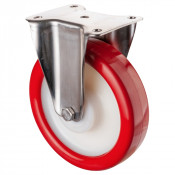 Roulette Inox Polyuréthane rouge 95 +/-3 Shore Ø200mm 400kg - Fixe