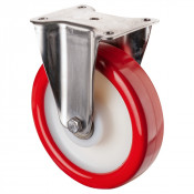 Roulette Inox Polyuréthane rouge 95 +/-3 Shore Ø200mm 400kg - Fixe