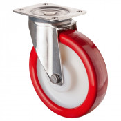 Roulette Inox Polyuréthane rouge 95 +/-3 Shore Ø200mm 400kg - Pivotante