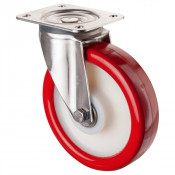 Roulette Inox Polyuréthane rouge 95 +/-3 Shore Ø200mm 400kg - Pivotante