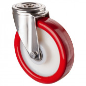 Roulette Inox Polyuréthane rouge 95 +/-3 Shore Ø200mm 400kg - Pivotante
