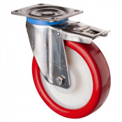 Roulette Inox Polyuréthane rouge 95 +/-3 Shore Ø200mm 700kg - Avec blocage total
