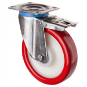 Roulette Inox Polyuréthane rouge 95 +/-3 Shore Ø200mm 700kg - Avec blocage total
