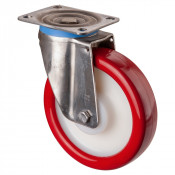 Roulette Inox Polyuréthane rouge 95 +/-3 Shore Ø200mm 700kg - Pivotante