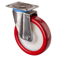 Roulette Inox Polyuréthane rouge 95 +/-3 Shore Ø200mm 700kg - Pivotante