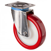 Roulette Inox Polyuréthane rouge 95 +/-3 Shore Ø200mm 700kg - Pivotante