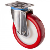 Roulette Inox Polyuréthane rouge 95 +/-3 Shore Ø200mm 700kg - Pivotante