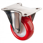 Roulette Inox Polyuréthane rouge 95 +/-3 Shore Ø80mm 100kg - Fixe