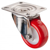 Roulette Inox Polyuréthane rouge 95 +/-3 Shore Ø80mm 100kg - Pivotante