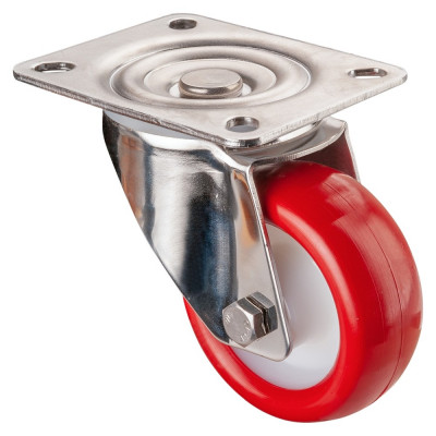 Roulette Inox Polyuréthane rouge 95 +/-3 Shore Ø80mm 100kg - Pivotante