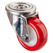 Roulette Inox Polyuréthane rouge 95 +/-3 Shore Ø80mm 100kg - Pivotante