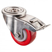 Roulette Inox Polyuréthane rouge 95 +/-3 Shore Ø80mm 150kg - Avec blocage direct