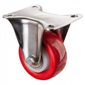 Roulette Inox Polyuréthane rouge 95 +/-3 Shore Ø80mm 150kg - Fixe