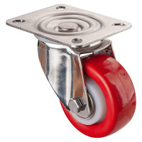 Roulette Inox Polyuréthane rouge 95 +/-3 Shore Ø80mm 150kg - Pivotante