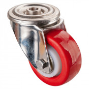 Roulette Inox Polyuréthane rouge 95 +/-3 Shore Ø80mm 150kg - Pivotante
