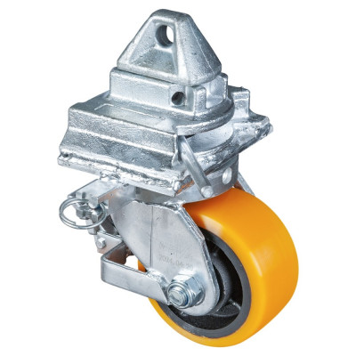 Roulette pour Conteneur Pivotante avec frein Polyuréthane - Ø151mm 1800kg - Fix. Twist Lock