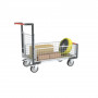 Chariot modulaire grillagé 1 dossier et 3 demi-ridelles, plateau bois 1000 x 600 mm, roues rectangle