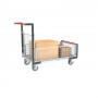 Chariot modulaire grillagé 1 dossier et 3 demi-ridelles, plateau bois 850 x 500 mm