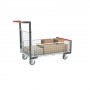 Chariot modulaire grillagé 1 dossier et 3 demi-ridelles, plateau tôle galva 1000 x 600 mm