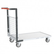 Chariot modulaire grillagé 1 dossier, plateau bois 1000 x 600 mm