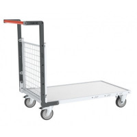 Chariot modulaire grillagé 1 dossier, plateau bois 1000 x 600 mm
