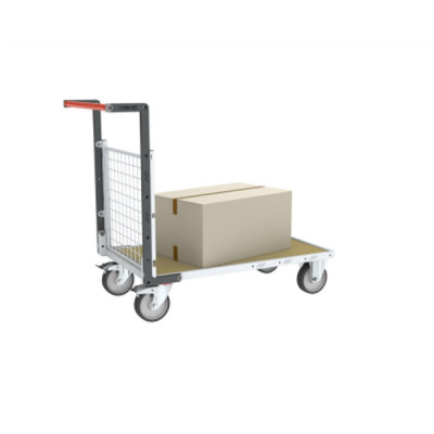 Chariot modulaire grillagé 1 dossier, plateau bois 1000 x 600 mm, roues rectangle