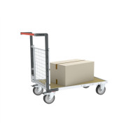 Chariot modulaire grillagé 1 dossier, plateau bois 1000 x 600 mm, roues rectangle