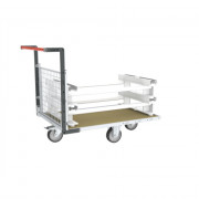 Chariot modulaire grillagé 1 dossier, plateau bois 1200 x 800 mm, roues losange