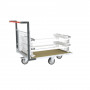 Chariot modulaire grillagé 1 dossier, plateau bois 1200 x 800 mm, roues losange
