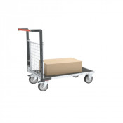 Chariot modulaire grillagé 1 dossier, plateau bois avec tapis caoutchouc 1000 x 600 mm