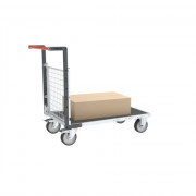 Chariot modulaire grillagé 1 dossier, plateau bois avec tapis caoutchouc 1200 x 800 mm