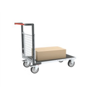 Chariot modulaire grillagé 1 dossier, plateau bois avec tapis caoutchouc 1200 x 800 mm