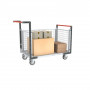 Chariot modulaire grillagé 2 dossiers + 1 ridelle, plateau bois 1000 x 600 mm