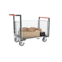 Chariot modulaire grillagé 2 dossiers + 1 ridelle, plateau bois avec tapis caoutchouc 1000 x 600 mm Chariot modulaire grillagé 2 dossiers + 1 ridelle, plateau bois avec tapis caoutchouc 1000 x 600 mm