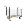 Chariot modulaire grillagé 2 dossiers + 2 ridelles, plateau bois 1000 x 600 mm, roues rectangle
