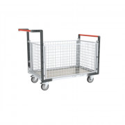 Chariot modulaire grillagé 2 dossiers + 2 ridelles, plateau tôle galva 1000 x 600 mm