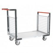 Chariot modulaire grillagé 2 dossiers, plateau bois 1000 x 600 mm